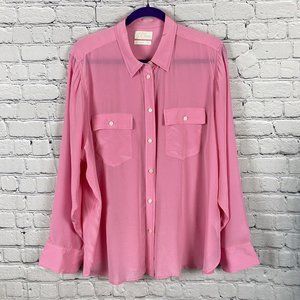 J Crew Classic Fit Silk Shirt Pink Womens Plus Size 22 Long Sleeve Chest Pockets